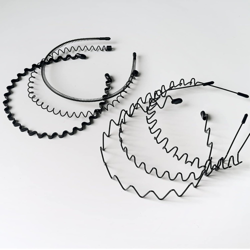 6 Pieces Metal Headbands Wavy Hairband Spring Hair Hoop Sports Fashion Hair Bands Unisex Black Elastic Non Slip Simple Headwear Accessories