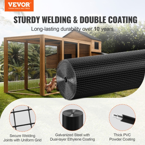 VEVOR 48in x 50ft Hardware Cloth, Galvanized Wire Mesh Roll, 19 Gauge Chicken Wire Fence Roll, Vinyl Coating Metal Wire Mesh for Chicken Coop