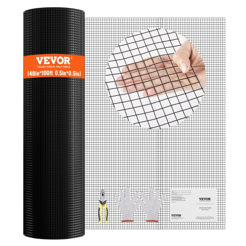 VEVOR 48in x 100ft Hardware Cloth, Galvanized Wire Mesh Roll, 19 Gauge Chicken Wire Fence Roll, Vinyl Coating Metal Wire Mesh for Chicken Coop