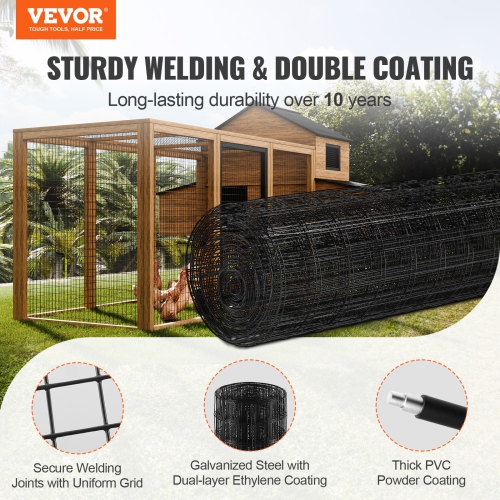 VEVOR 36in x 50ft Hardware Cloth, Galvanized Wire Mesh Roll, 16 Gauge Chicken Wire Fence Roll, Vinyl Coating Metal Wire Mesh for Chicken Coop
