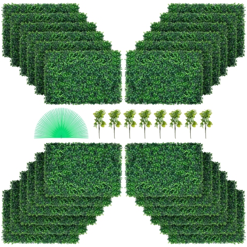 VEVOR  Artificial Boxwood Panel Uv 24PCs Boxwood Hedge Wall Panels Artificial Grass Backdrop Wall 24" X 16" 4 Cm Grass Wall, for Decor Privacy Fence