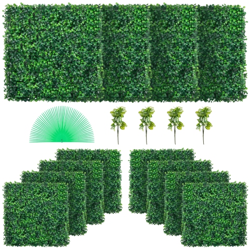 VEVOR 12PCS 20x20inch Artificial Boxwood Panels,Boxwood Hedge Wall Panels,Artificial Grass Backdrop Wall 1.6",Privacy Hedge Screen UV Protected for