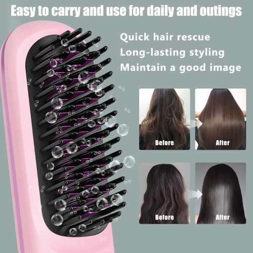 Portable Straightener Brush,Cordless Hair Straightener Comb,Mini Hair Straightening Iron,Rechargeable Mini Hair Straightener for Women