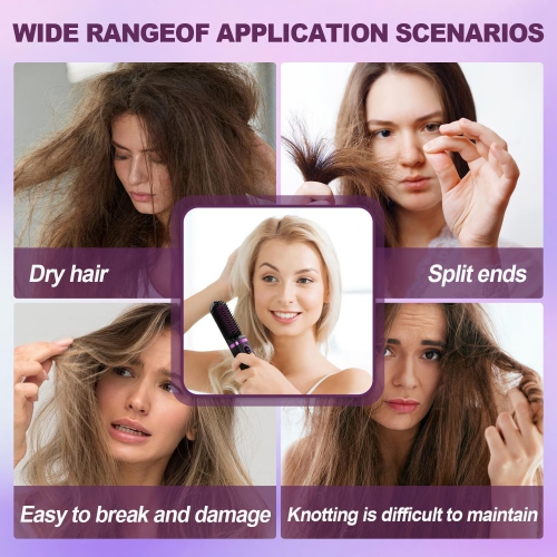 Cordless Hair Straightener Brush & Travel Hair Brush,4-Temp LCD Display,Anti-Scald,Portable Mini Beard Straightener,Hot Comb Styling Tool with