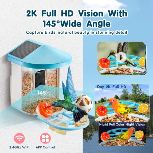 VEVOR Smart Bird Feeder with Camera, 2K HD AI Identify 10000+ Bird Species, Solar-Powered Bird Watching Camera with Auto Capture & Instant Notify
