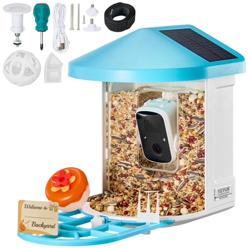 VEVOR Smart Bird Feeder with Camera, 2K HD AI Identify 10000+ Bird Species, Solar-Powered Bird Watching Camera with Auto Capture & Instant Notify