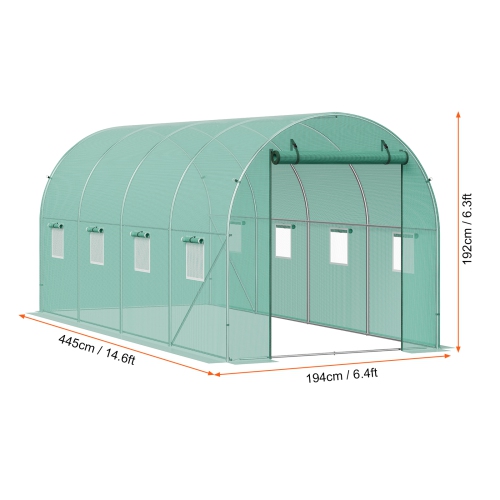 VEVOR 14.6x6.4x6.3&nbsp;pi, serre de tunnel à serre Hoop House, maison chaude d'usine avec cadre en acier galvanisé, couvercle en polyéthylène vert,