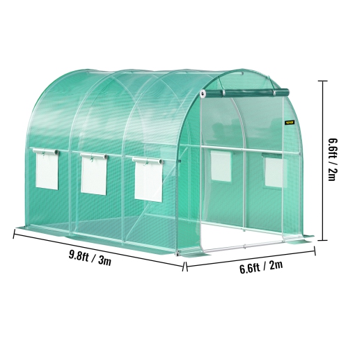 Serre de tunnel VEVOR, 9,8 x 6,6 x 6.6&nbsp;pi Maison chaude portative avec anneaux en acier galvanisé, 1 poutres supérieures, mâts diagonaux, porte