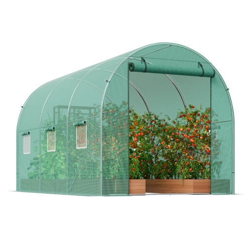 VEVOR 9.6x6.4x6.2 ft Walk-in Tunnel Greenhouse, Hoop House Greenhouse Tunnel, Plant Hot House with Galvanized Steel Frame, Green PE Cover, Roll-up
