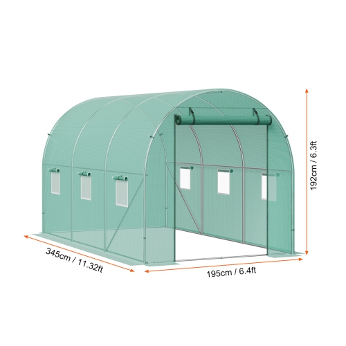 VEVOR 11.3x6.4x6.3 pi, serre de tunnel à serre Hoop House, maison chaude d'usine avec cadre en acier galvanisé, couvercle en polyéthylène vert,