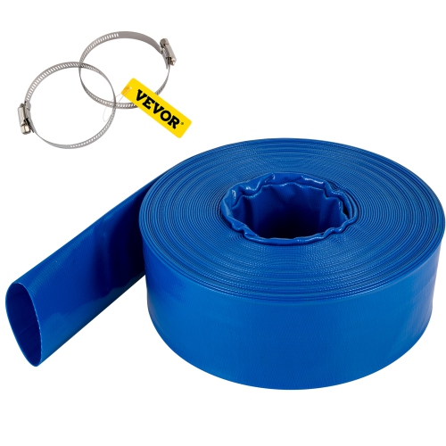 VEVOR 2" x 105' Discharge Hose, PVC Fabric Lay Flat Hose, Heavy Duty Backwash Drain Hose with Clamps, Weather-proof & Burst-proof, Ideal for Swimming