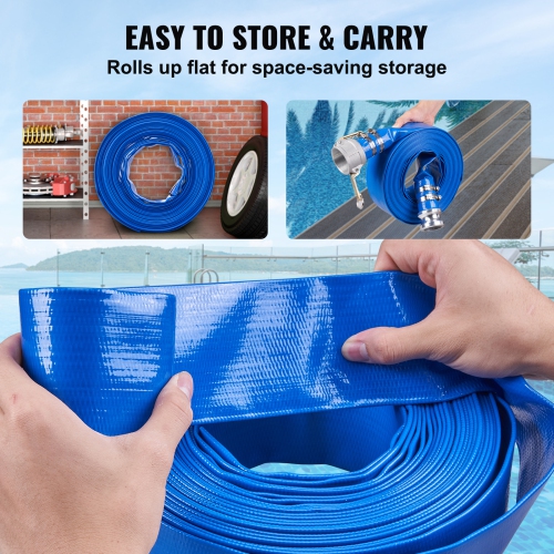 VEVOR Pool Drain Hose, 2 inch by 50 ft, Durable PVC Material, Includes Aluminum Camlock C & E Connectors and Clamps, Fits Pumps and Sand Filters,