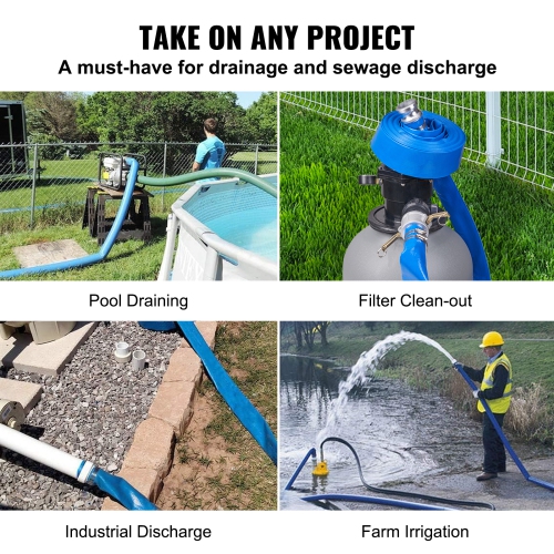 VEVOR Pool Drain Hose, 2 inch by 50 ft, Durable PVC Material, Includes Aluminum Camlock C & E Connectors and Clamps, Fits Pumps and Sand Filters,
