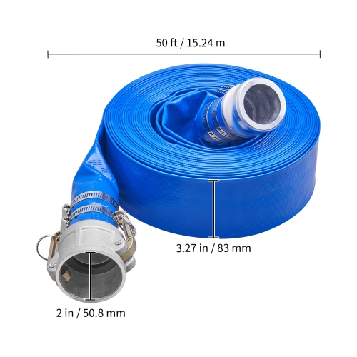 VEVOR Pool Drain Hose, 2 inch by 50 ft, Durable PVC Material, Includes Aluminum Camlock C & E Connectors and Clamps, Fits Pumps and Sand Filters,
