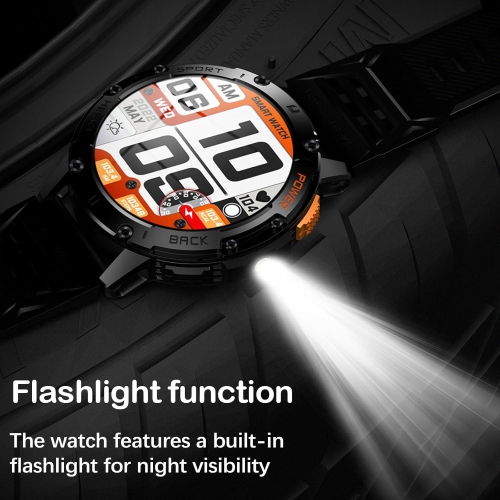 Men's Sports Smartwatch with LED Flashlight, Outdoor Fitness Tracker Watch, Digital Health Blood Pressure Heat Rate Sleep Monitor, Orange