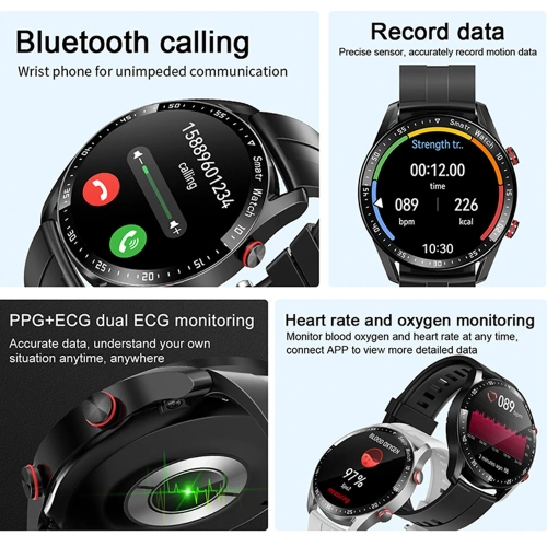 ECG+PPG Smart Watch Bluetooth Call Music Player Men's Watch Sports Waterproof Luxury Smart Watch Silver steel belt
