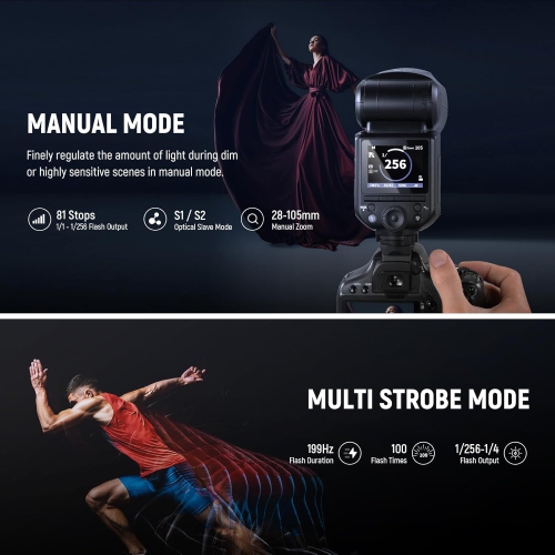 Boîte ouverte - Flash TTL Speedlite NEEWER Z2-C 2,4 G TTL pour Canon, interface utilisateur améliorée, 2 lampes à modélisation réglables, touche TCM