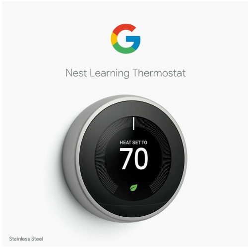Image 1 de 6.. Thermostat intelligent Nest Learning de Google avec compatibilité Wi-Fi - Acier inoxydable (T3007ES)