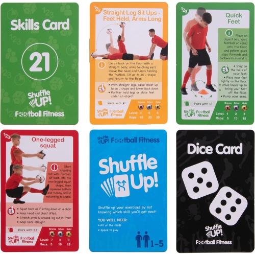 Shuffle Up Soccer Card Games - 70+ Fun & Active Skills Cards for Kids, Fitness Cards Develop Fundamentals, Stamina & Strength, Easy to Play for