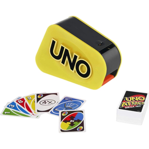 Jeu de cartes UNO Attack de Mattel Games pour la soirée en famille avec lanceur de cartes aux sons et lumières, et règle Mega Hit