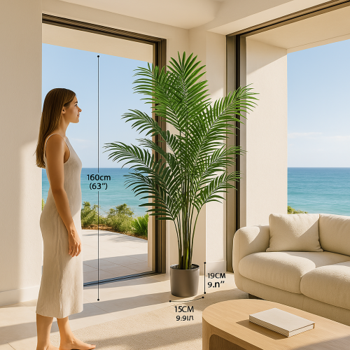 160cm Realistic Artificial palm Tree – 15 Leaves – Tropical Floor Plant with Premium Pot and ultra Natural Touch – Home, Office, Hotel, or Commercial