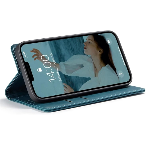 SUPER AFFAIRE - Étui portefeuille antichute rétro en cuir fait à la main de CaseMe Étui portefeuille avec fente pour carte pour iPhone 14 PRO MAX