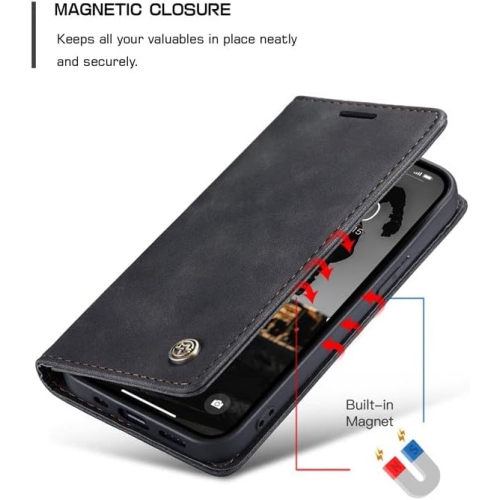 BIG DEAL - CaseMe Wallet Case Anti-Fall Retro Handmade Leather Magnetic Flip case Card Slot for iPhone 14 PRO MAX