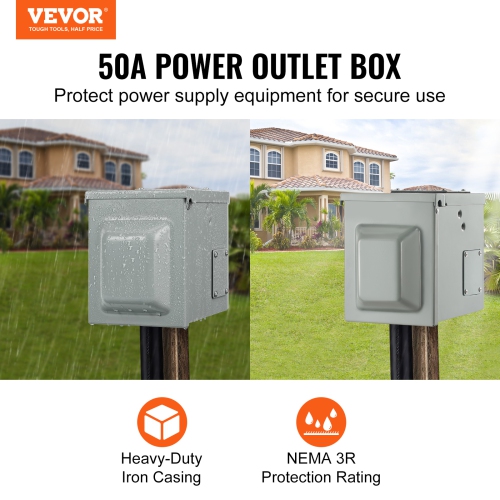VEVOR 125/250 Volt, 50 Amp RV Power Outlet Box, Enclosed Lockable Outdoor RV Receptacle Box, NEMA 14-50R Weatherproof Electrical Panel, for RV Camper