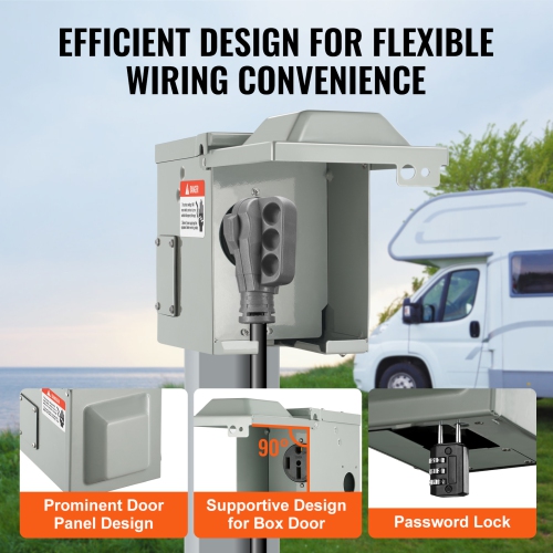 VEVOR 125/250 Volt, 50 Amp RV Power Outlet Box, Enclosed Lockable Outdoor RV Receptacle Box, NEMA 14-50R Weatherproof Electrical Panel, for RV Camper