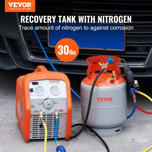 VEVOR 30 LBS Capacity Refrigerant Recovery Tank, 400 psi Portable Cylinder Tank with Y-Valve for Liquid/Vapor, High-sealing Recovery Can for