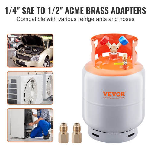 VEVOR 30 LBS Capacity Refrigerant Recovery Tank, 400 psi Portable Cylinder Tank with Y-Valve for Liquid/Vapor, High-sealing Recovery Can for