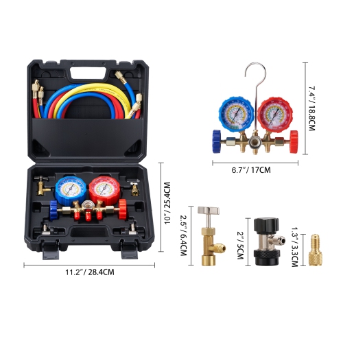 VEVOR 3 Way AC Gauge Set - AC Manifold Gauge Set for R134A R22 R12 R502 Refrigerant, Freon Gauges with 5ft Hoses, Couplers, Can Tap Works on Car Auto