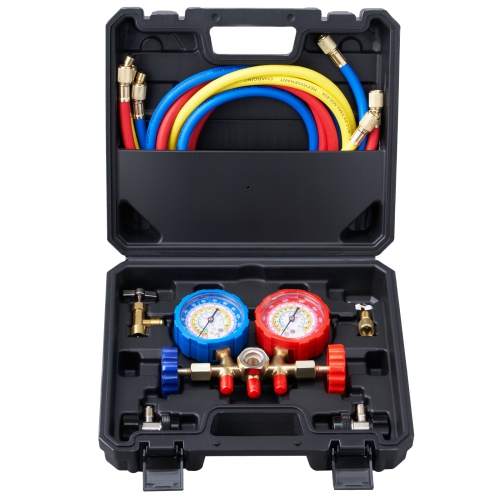 VEVOR 3 Way AC Gauge Set - AC Manifold Gauge Set for R134A R22 R12 R502 Refrigerant, Freon Gauges with 5ft Hoses, Couplers, Can Tap Works on Car Auto