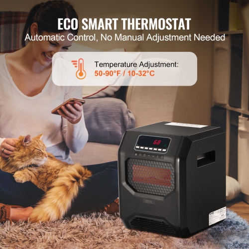 VEVOR 1500W Infrared Heater, Remote Control Electric Space Heater, LED Patio Heater w/ 3 Speeds & Timer & Overheat/Tip-Over Protection & Child Lock,
