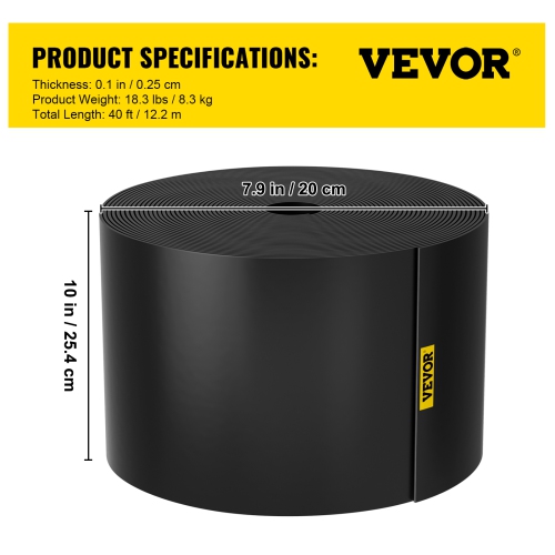 VEVOR 10 inch Landscape Edging, Depth 40 ft Total Length, Recycled HDPE Coiled Terrace Board, Bender Border for Landscaping, Lawn, Garden, Yard,