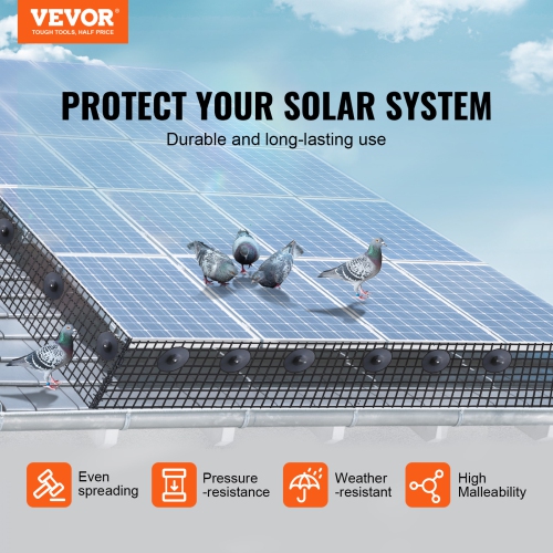 VEVOR 8 inch x 100ft Solar Panel Bird Guard, Critter Guard Roll Kit with 100pcs Aluminum Alloy Fasteners, Solar Panel Guard with Rust-proof PVC
