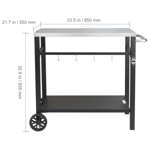 VEVOR Outdoor Grill Dining Cart with Double-Shelf, BBQ Movable Food Prep Table, Multifunctional Stainless Steel Table Top, Portable Modular Carts for