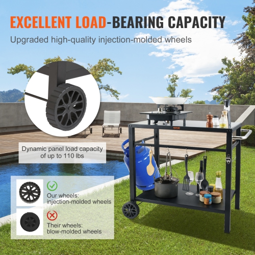 VEVOR Outdoor Grill Dining Cart with Double-Shelf, BBQ Movable Food Prep Table, Multifunctional Iron Table Top, Portable Modular Carts for Pizza