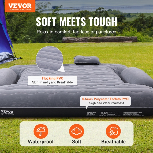 VEVOR 6-6.5 ft Truck Bed Air Mattress, for Full Size Truck Beds, Inflatable Air Mattress Camping Bed with 12V Air Pump 2 Pillows, Carry Bag, for