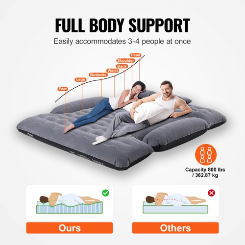 VEVOR 6-6.5 ft Truck Bed Air Mattress, for Full Size Truck Beds, Inflatable Air Mattress Camping Bed with 12V Air Pump 2 Pillows, Carry Bag, for