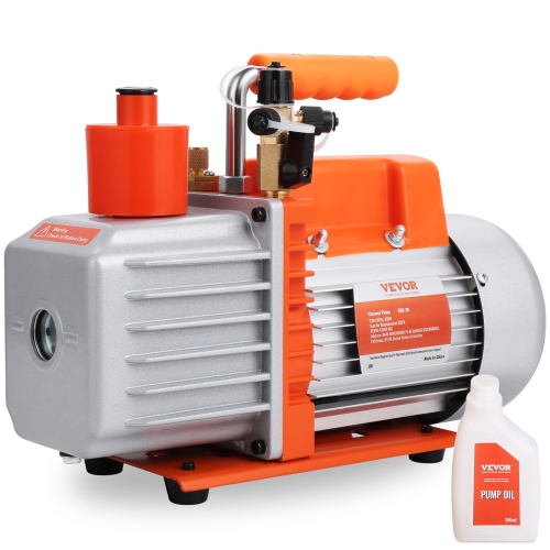 VEVOR 1/3 HP 2 Stage Rotary Vane Vacuum Pump, 5 CFM, 120V Vacuum Pump, 1/4" SAE Male 3/8" SAE Male 1/2" ACME Male Inlet, for HVAC