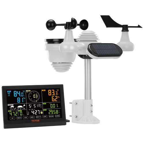 Image 1 de 9.. VEVOR 7-in-1 Weather Station, 7.5 in Color Display,Weather Station Indoor Outdoor, for Temperature Humidity Wind Speed/Direction Rain UV, with