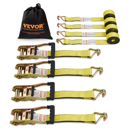 VEVOR  4Pk Ratchet Tie Down Straps, 5000 Lb Break Strength, Double J Hook Includes 4 Premium 2" X 15' Rachet Tie Downs \w Padded Handles, for Moving