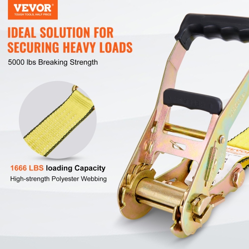VEVOR 4PK Ratchet Tie Down Straps, 5000 lb Break Strength, Double J Hook Includes 4 Premium 2" x 15' Rachet Tie Downs with Padded Handles, for Moving