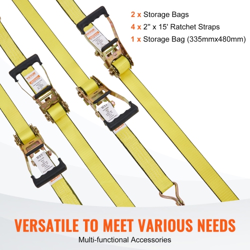 VEVOR 4PK Ratchet Tie Down Straps, 5000 lb Break Strength, Double J Hook Includes 4 Premium 2" x 15' Rachet Tie Downs with Padded Handles, for Moving
