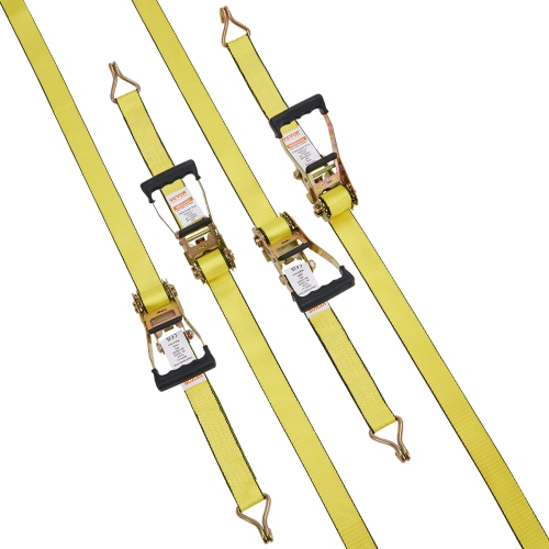VEVOR 4PK Ratchet Tie Down Straps, 5000 lb Break Strength, Double J Hook Includes 4 Premium 2" x 15' Rachet Tie Downs with Padded Handles, for Moving