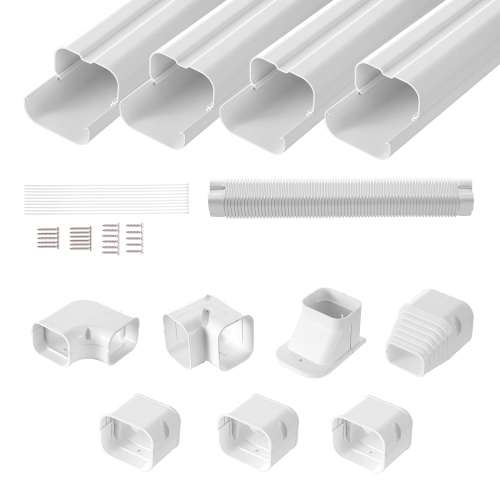 VEVOR  3-Inch W 15.8Ft L Mini Split Line Set Cover, Pvc Decorative Pipe Line Cover for Air Conditioner w 4 Straight Ducts & Full Components