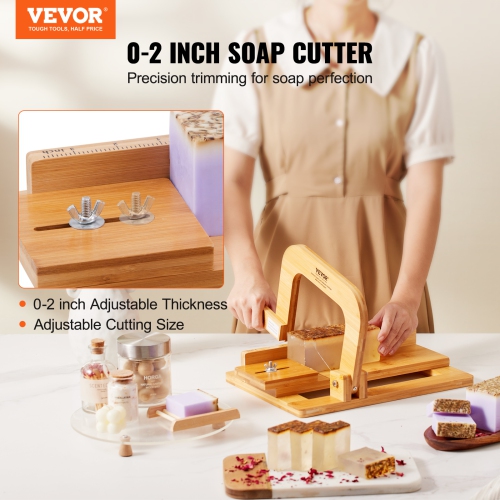 VEVOR 0-2 inch Soap Cutter, Adjustable Thickness, Bamboo Soap Slicer With Adjustable Stainless Steel Wire, Multi Handmade Soap Wire Cutter for Loaf,