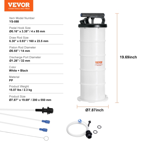 VEVOR 1.74 Gallons Fluid Extractor, Manual Hand-Operated Oil Changer Vacuum Fluid Extractor with Dipstick and Hose, Oil Extractor Change Pump for
