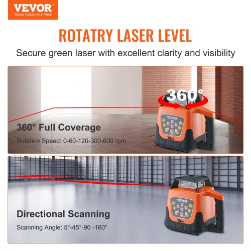 VEVOR 1650ft Laser Level, 360 Degree Self Leveling Red Cross Line Laser, 5 Rotation Speeds & 4 Scanning Angles, IP66, Remote Control Manual